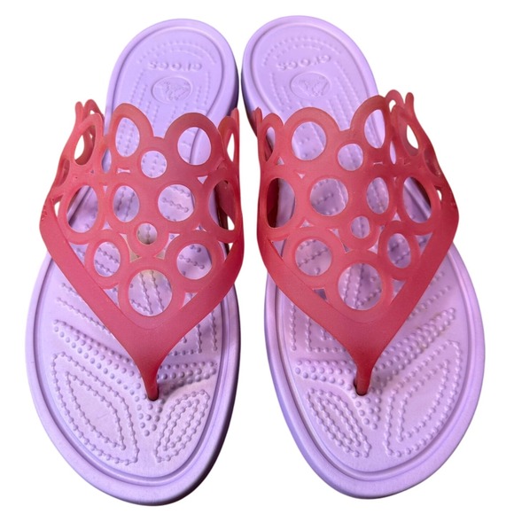 Crocs Adrina bubbles jelly candy Peep Toe Pink Ballet Flats w 10 - Picture 1 of 6